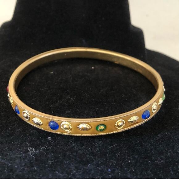 Two Multicolored Rhinestone Gold Stones Bangle Bracelets - Picture 10 of 16